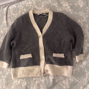 Zara Gray and Cream Cardigan Sweater